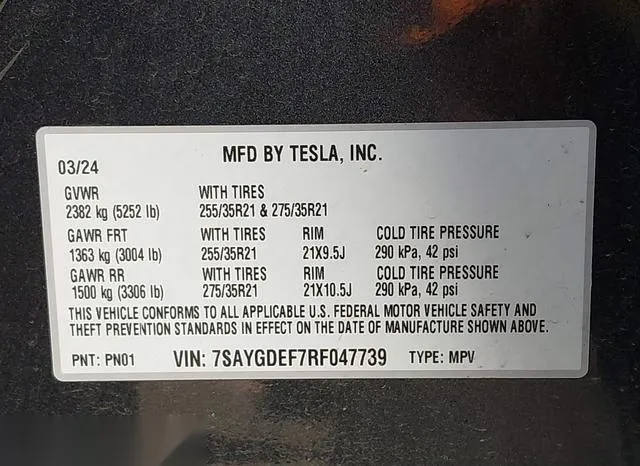 7SAYGDEF7RF047739 2024 2024 Tesla Model Y- Performance Dual 9