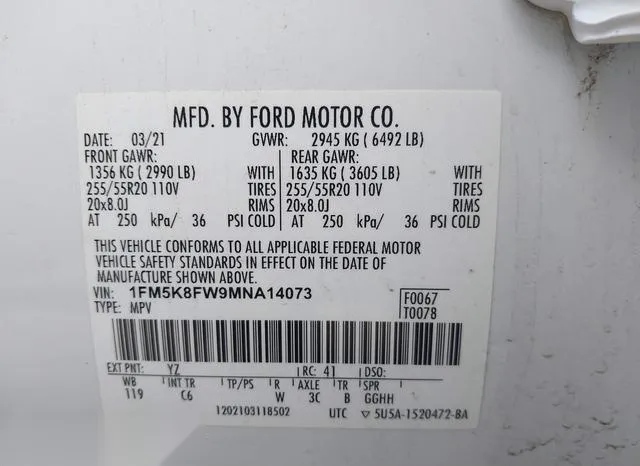 1FM5K8FW9MNA14073 2021 2021 Ford Explorer- Limited 9