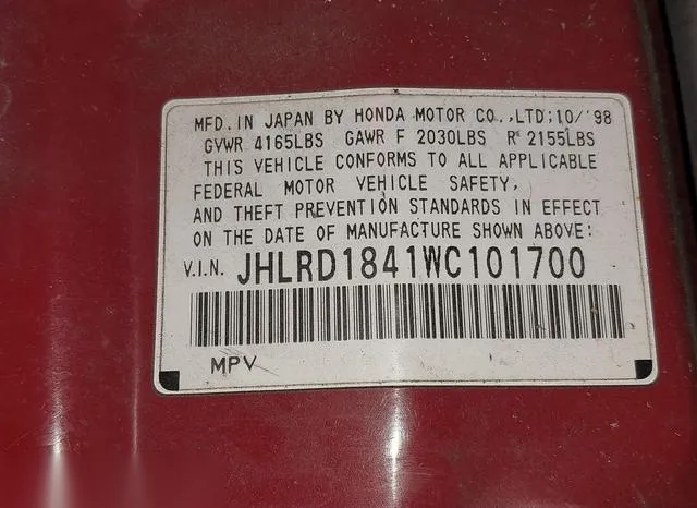 JHLRD1841WC101700 1998 1998 Honda CR-V- LX 9