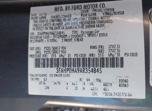 3FAHP0HA9AR354845 2010 2010 Ford Fusion- SE 9