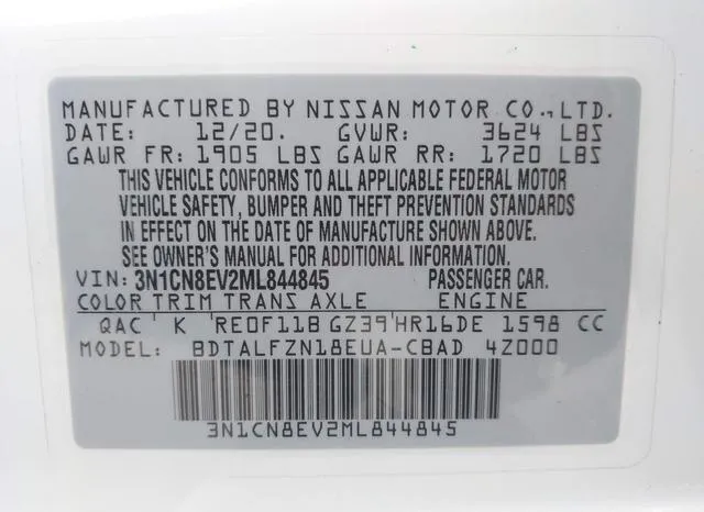 3N1CN8EV2ML844845 2021 2021 Nissan Versa- Sv Xtronic Cvt 9