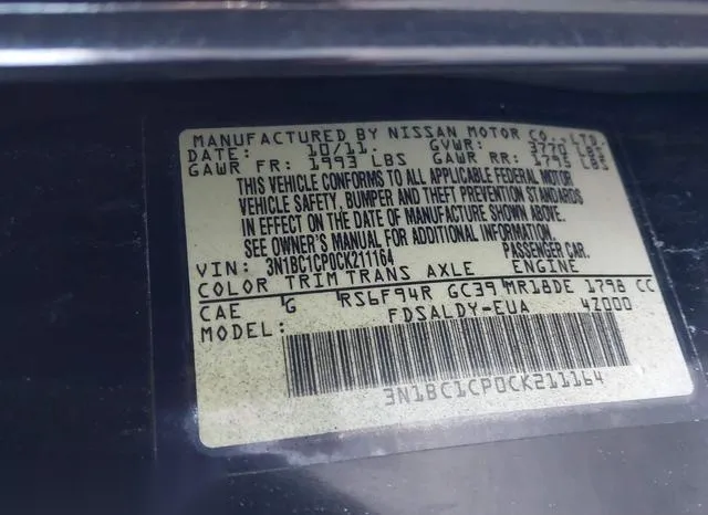 3N1BC1CP0CK211164 2012 2012 Nissan Versa- 1-8 S 9