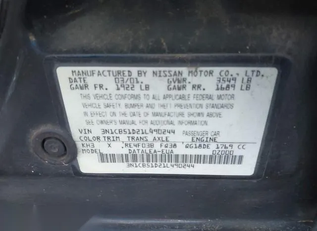 3N1CB51D21L490244 2001 2001 Nissan Sentra- Gxe 9