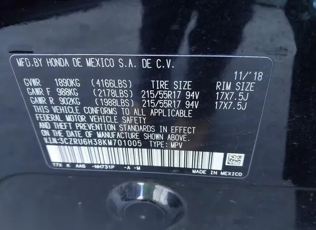 3CZRU6H38KM701005 2019 2019 Honda HR-V- LX 9