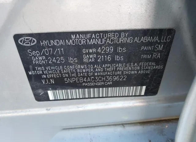 5NPEB4AC3CH369622 2012 2012 Hyundai Sonata- Gls 9