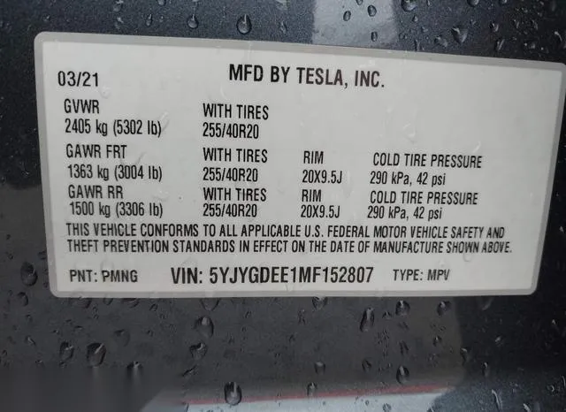 5YJYGDEE1MF152807 2021 2021 Tesla Model Y- Long Range Dual 9