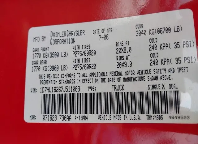 1D7HU18267J511063 2007 2007 Dodge RAM 1500- Slt/Trx4 Off Ro 9