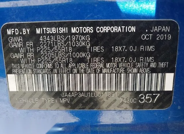 JA4AP3AU1LU011891 2020 2020 Mitsubishi Outlander- Sport 2-0 ES 9