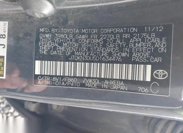 JTDKN3DU5D1634476 2013 2013 Toyota Prius- Three 9