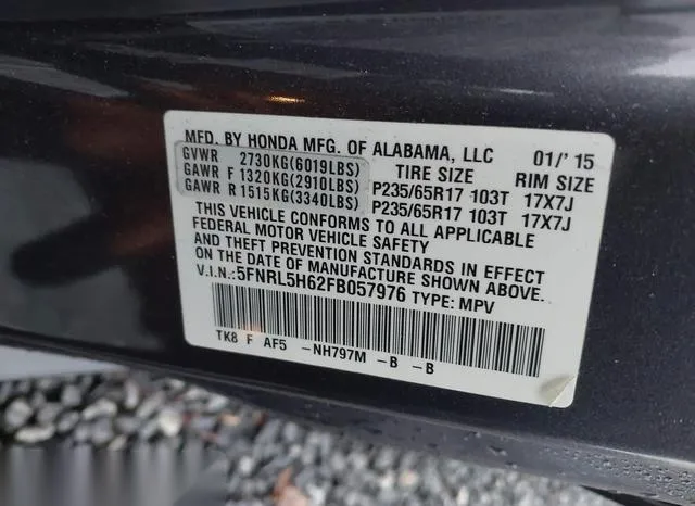 5FNRL5H62FB057976 2015 2015 Honda Odyssey- Ex-L 9