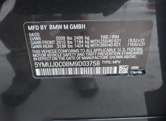 5YMUJ0C08M9D03758 2021 2021 BMW X4 M 9