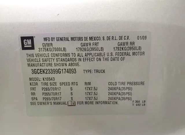 3GCEK23399G174093 2009 2009 Chevrolet Silverado 1500- LT 9