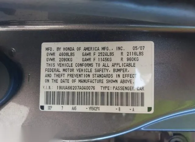 19UUA66207A040076 2007 2007 Acura TL- 3-2 9