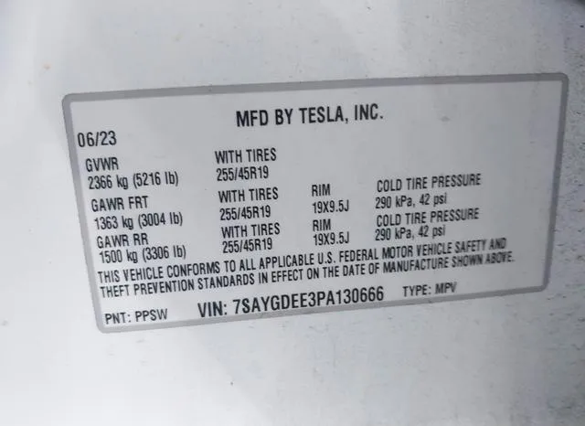 7SAYGDEE3PA130666 2023 2023 Tesla Model Y- Awd/Long Range D 9