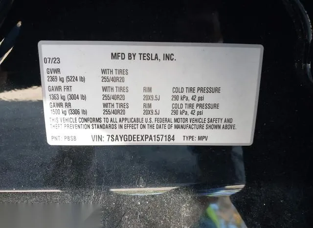 7SAYGDEEXPA157184 2023 2023 Tesla Model Y- Awd/Long Range D 9