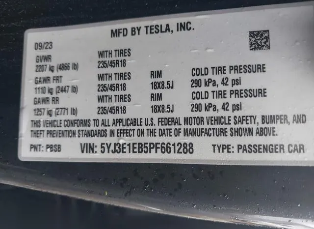 5YJ3E1EB5PF661288 2023 2023 Tesla Model 3- Long Range Dual 9