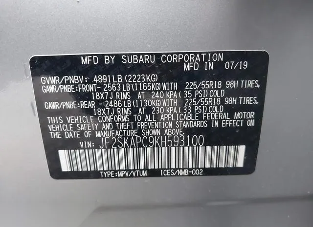 JF2SKAPC9KH593100 2019 2019 Subaru Forester- Sport 9