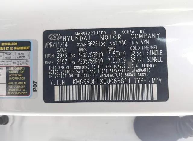 KM8SRDHFXEU066811 2014 2014 Hyundai Santa Fe- Limited 9