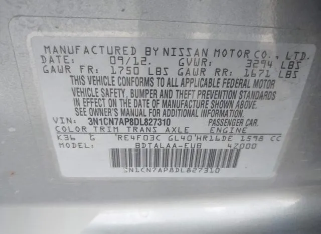 3N1CN7AP8DL827310 2013 2013 Nissan Versa- 1-6 S 9