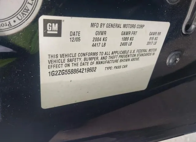 1G2ZG558864219602 2006 2006 Pontiac G6 9