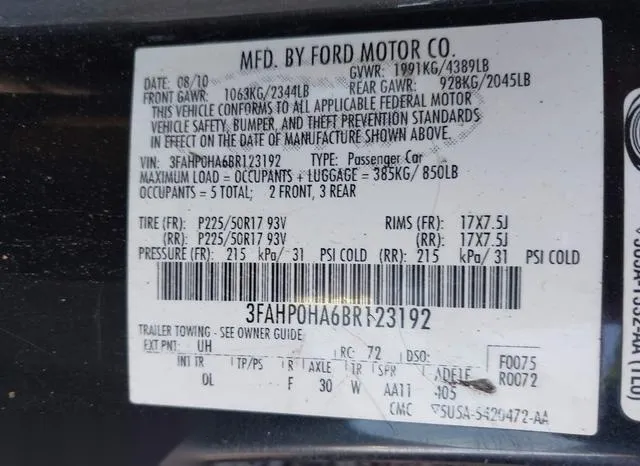 3FAHP0HA6BR123192 2011 2011 Ford Fusion- SE 9