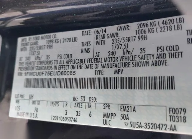 1FMCU0F75EUD80065 2014 2014 Ford Escape- S 9