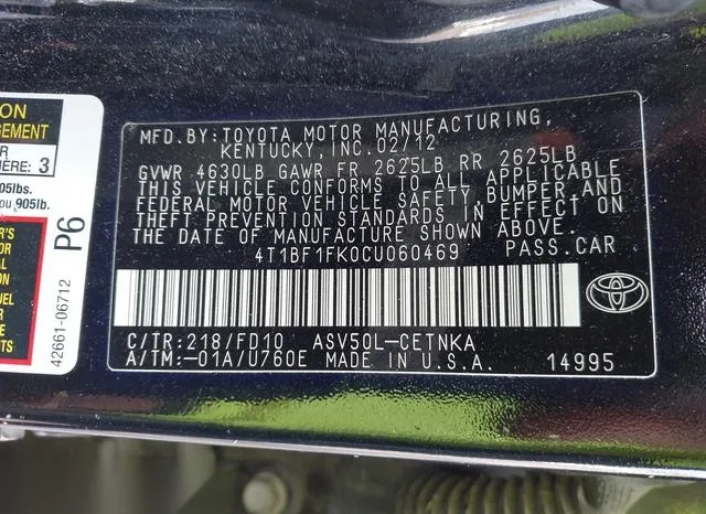 4T1BF1FK0CU060469 2012 2012 Toyota Camry- LE 9