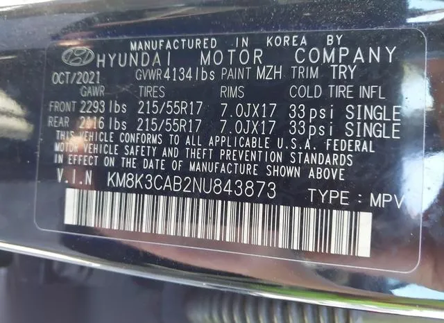 KM8K3CAB2NU843873 2022 2022 Hyundai Kona- Sel 9