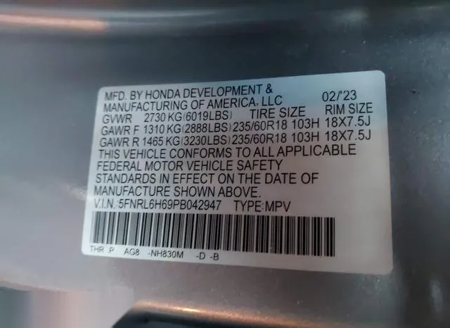 5FNRL6H69PB042947 2023 2023 Honda Odyssey- Ex-L 9