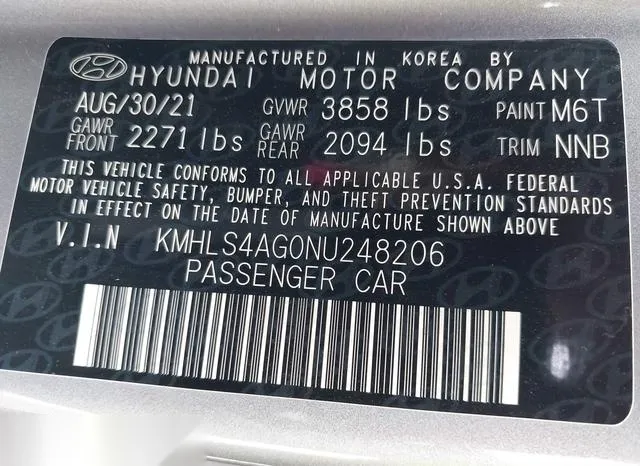 KMHLS4AG0NU248206 2022 2022 Hyundai Elantra- Sel 9