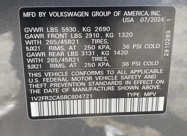 1V2FR2CA5RC604721 2024 2024 Volkswagen Atlas- 2-0T Sel Prem 9