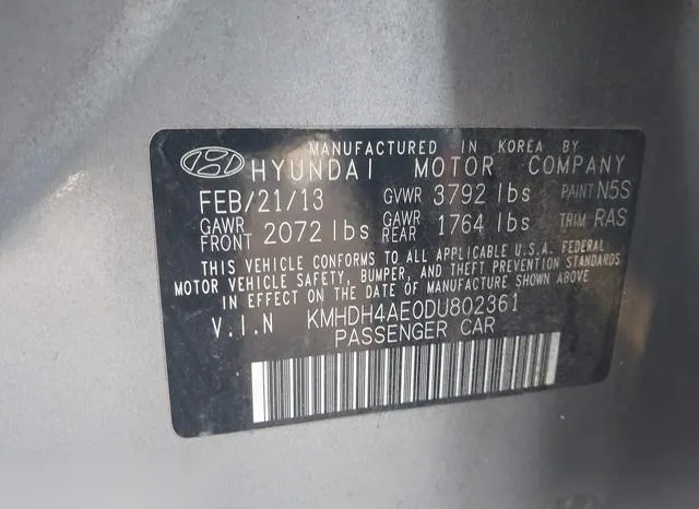 KMHDH4AE0DU802361 2013 2013 Hyundai Elantra- Gls 9