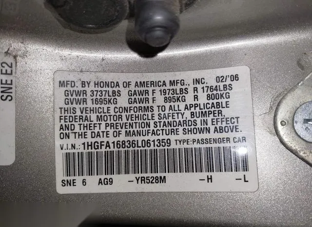 1HGFA16836L061359 2006 2006 Honda Civic- EX 9