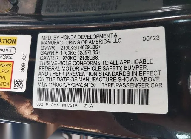 1HGCY2F70PA034130 2023 2023 Honda Accord- Hybrid Sport-L 9