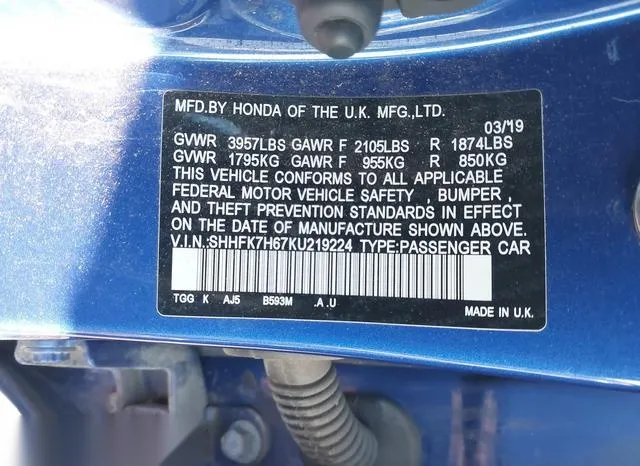 SHHFK7H67KU219224 2019 2019 Honda Civic- EX 9