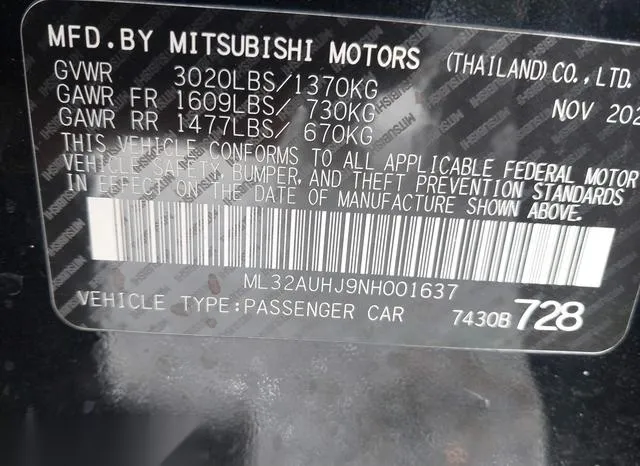 ML32AUHJ9NH001637 2022 2022 Mitsubishi Mirage- Es/Le 9