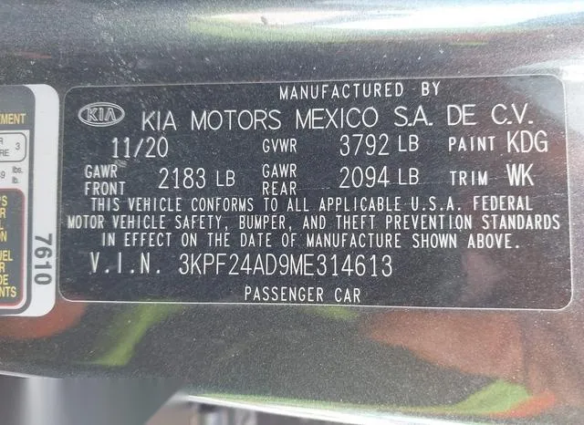 3KPF24AD9ME314613 2021 2021 KIA Forte- Lxs 9