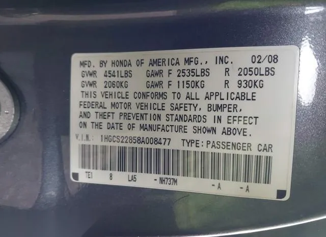 1HGCS22858A008477 2008 2008 Honda Accord- Exl 9