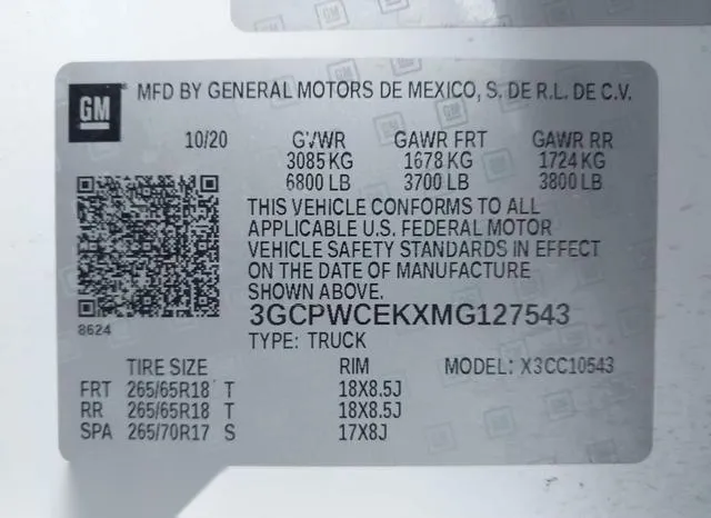 3GCPWCEKXMG127543 2021 2021 Chevrolet Silverado 1500- 2Wd 9