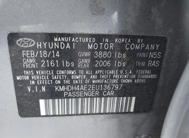 KMHDH4AE2EU136797 2014 2014 Hyundai Elantra- SE 9