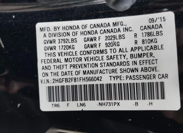 2HGFB2F81FH566042 2015 2015 Honda Civic- EX 9