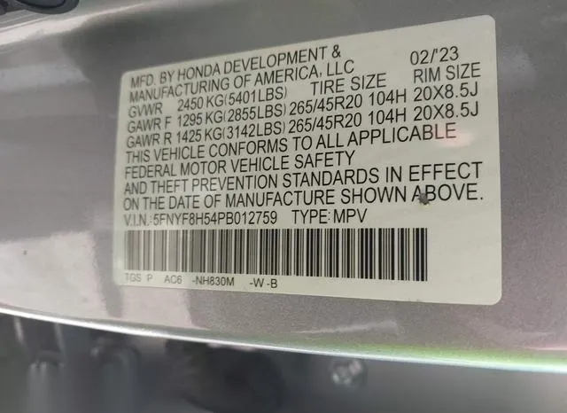 5FNYF8H54PB012759 2023 2023 Honda Passport- Awd Ex-L 9