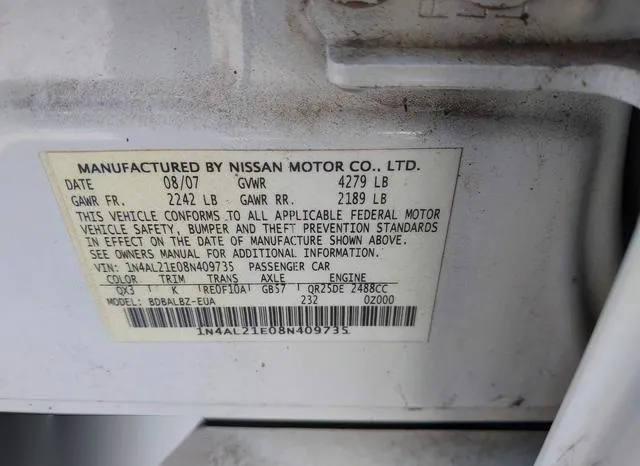 1N4AL21E08N409735 2008 2008 Nissan Altima- 2-5 S 9