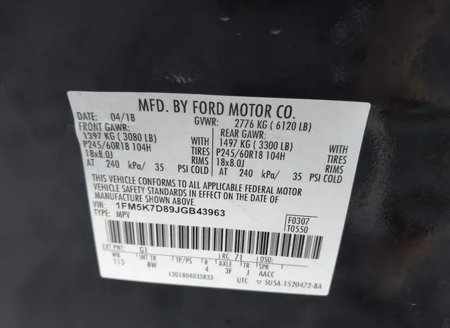 1FM5K7D89JGB43963 2018 2018 Ford Explorer- Xlt 9