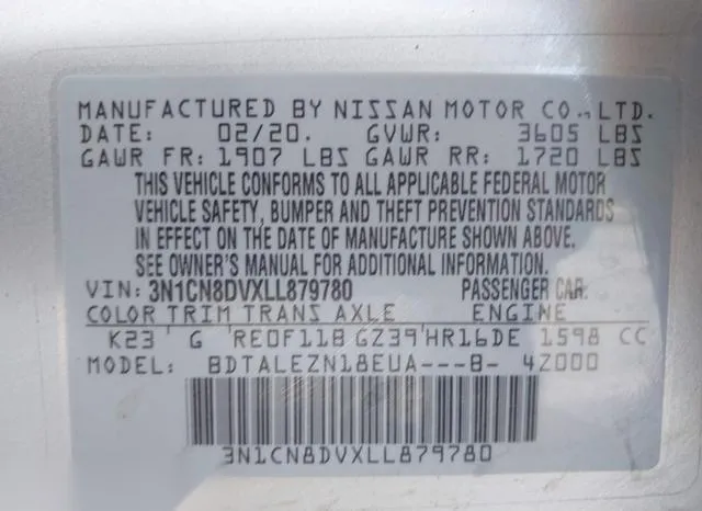 3N1CN8DVXLL879780 2020 2020 Nissan Versa- S Xtronic Cvt 9