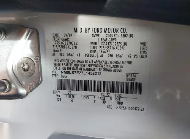 NM0LS7E27L1452212 2020 2020 Ford Transit- Connect Xl Cargo Van 9