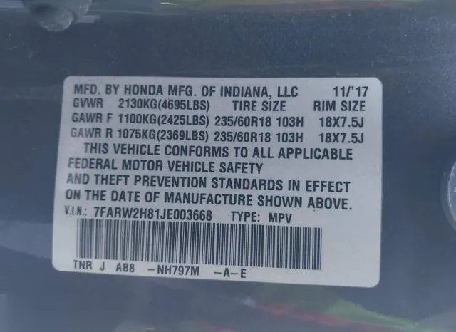 7FARW2H81JE003668 2018 2018 Honda CR-V- Ex-L/Ex-L Navi 9