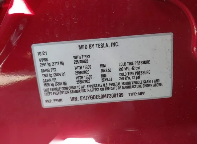 5YJYGDEE0MF300199 2021 2021 Tesla Model Y- Long Range Dual 9