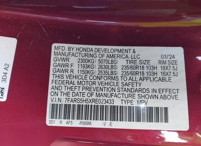 7FARS5H5XRE023433 2024 2024 Honda CR-V- Hybrid Sport 9