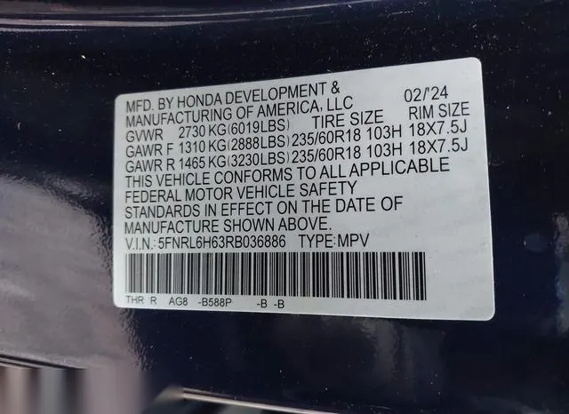 5FNRL6H63RB036886 2024 2024 Honda Odyssey- Ex-L 9